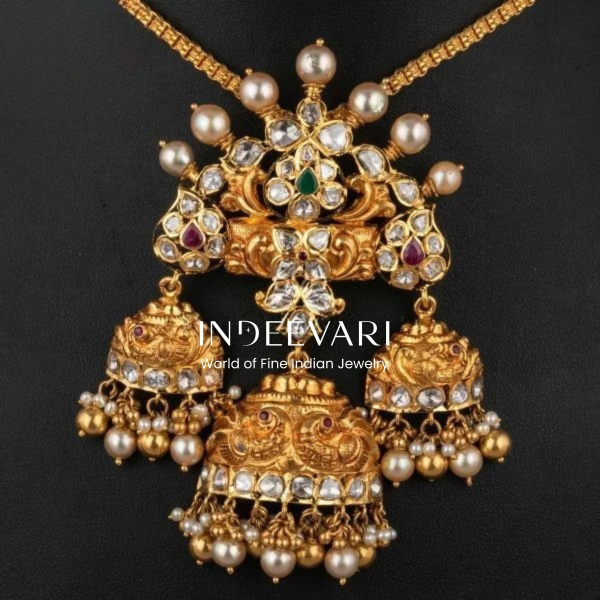Triple Bell Flat Polki Pendant