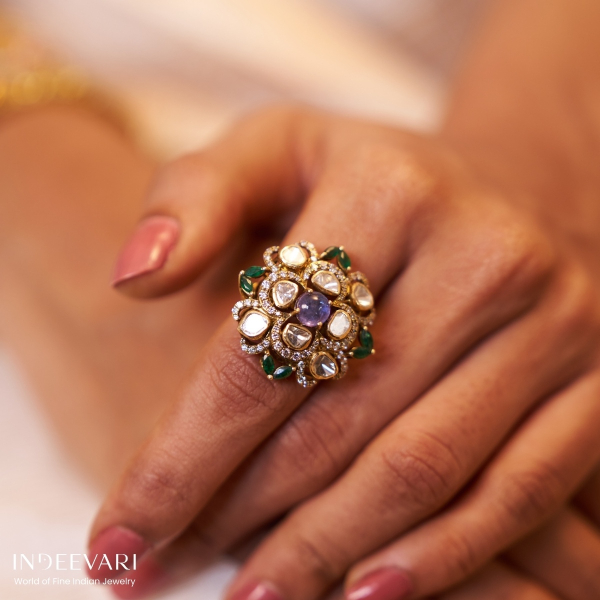 Emerald Polki Floral Cocktail Ring