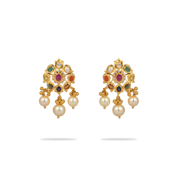 Navratna Flower Drop Earrings