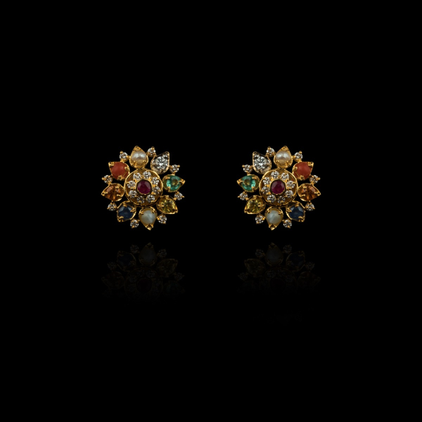 Flower Navratna Studs