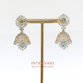 Emerald Jhumka CZ Earrings – 18kt Gold Two-Tone Finish