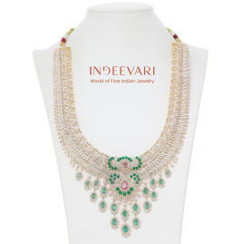 Emerald Pearl Drop CZ Haram – 18kt Gold Detachable Bridal Haram