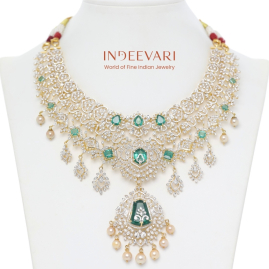 Emerald Pendant CZ Bridal Necklace – 18kt Gold Detachable Necklace