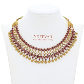 Ruby Pearl Jaali Festive Necklace