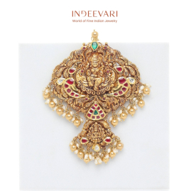 Antique Gold Lakshmi Peacock Kundan Pendant