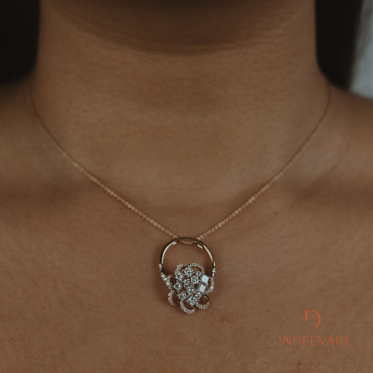Floral Pendant Cum Ring — Convertible Diamond Gold Jewelry — Mother's Day Gift — Indeevari USA