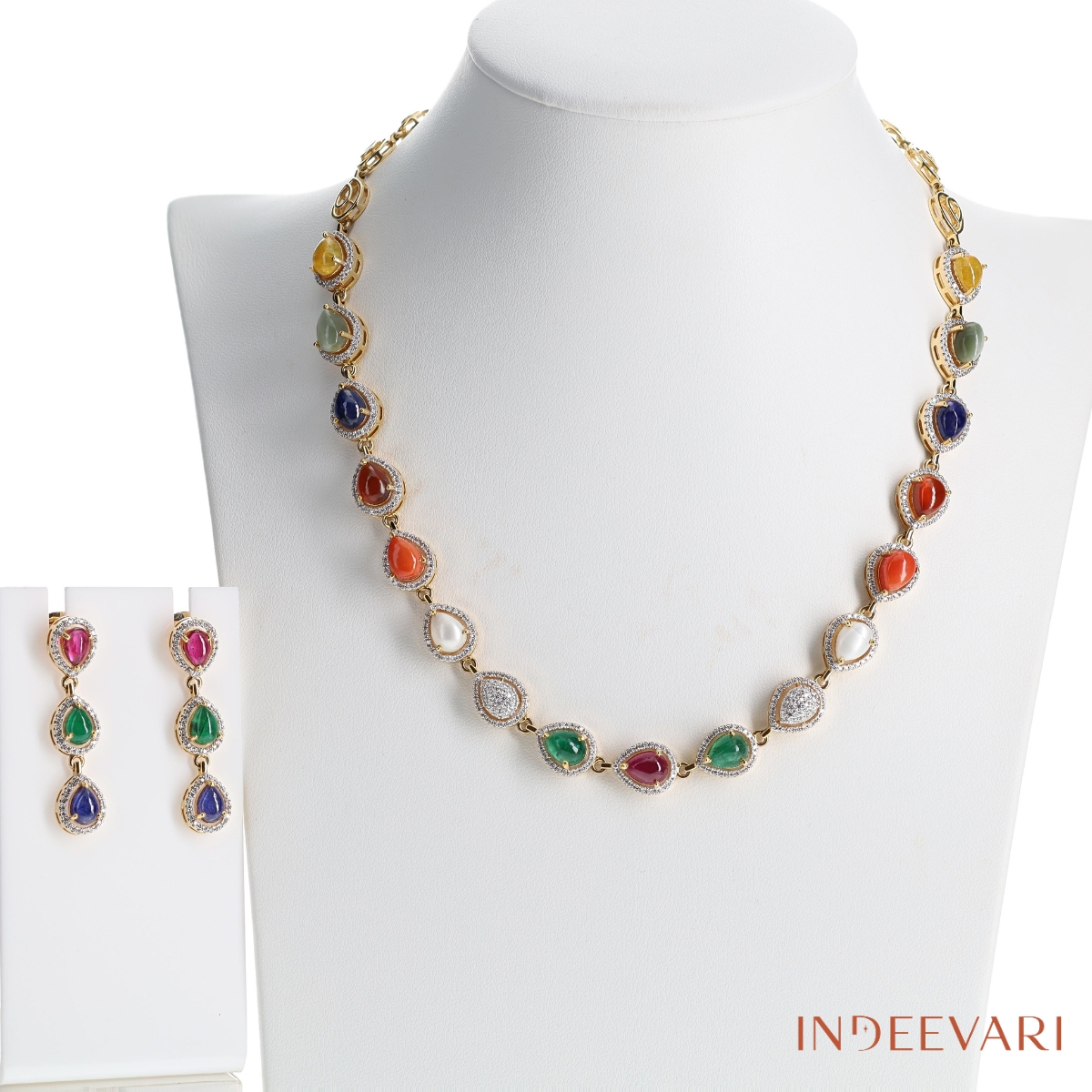 Nakshstra Navratna Set — Nine Gems Heritage Indian Jewelry — Mother's Day Gift USA — Indeevari
