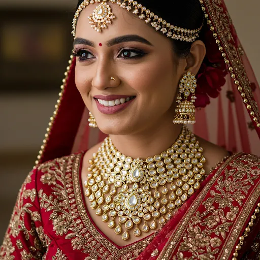 A Bride Wearing a Polka Necklace