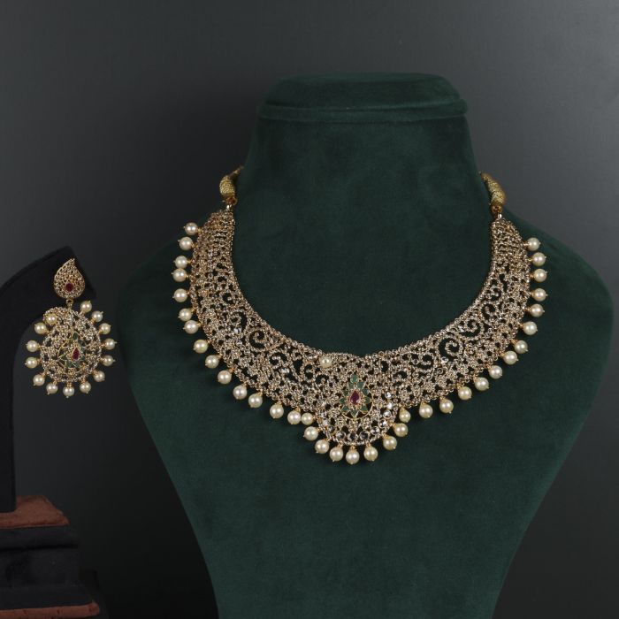 Uncut Diamond Necklace Design - South India Jewels