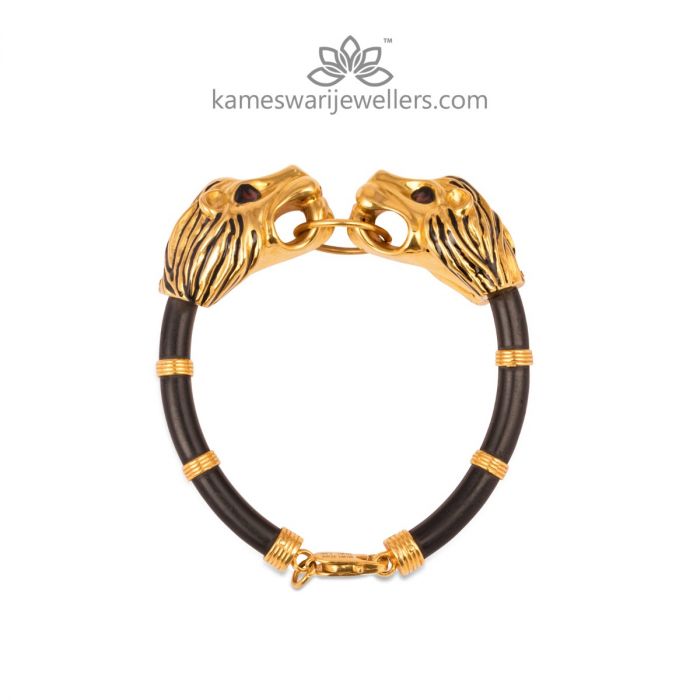 22k Yellow Gold Double Lion head Bracelet | Raj Jewels