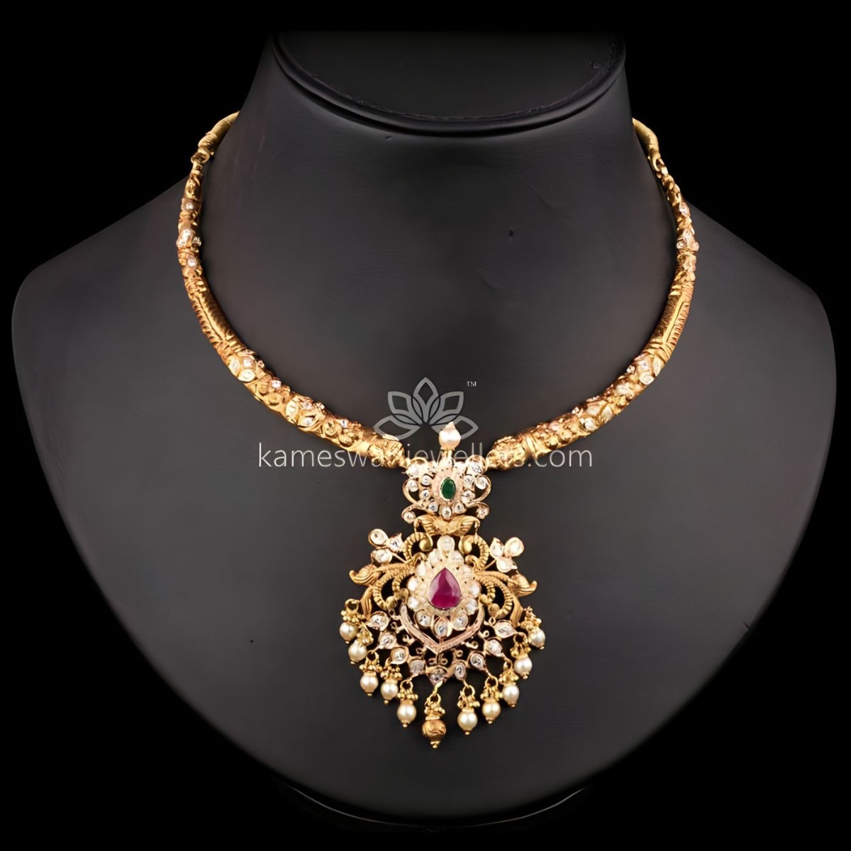 Buy Necklaces Online | Ruby Highlight Pachi Sleek Kanti from Indeevari